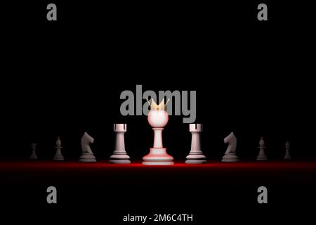 Paradosso. Leader forte. Pronta carriera (grande successo) .verticale di autorità (metafora degli scacchi). Illustrazione di rendering 3D. Spazio libero Foto Stock