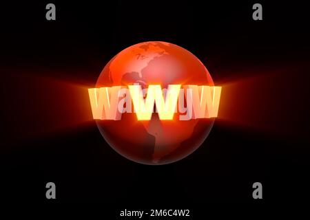 Globalizzazione. Creazione e promozione del sito. 3D rendering dell'illustrazione. Foto Stock