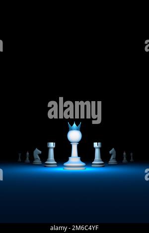 Il leader forte. Pronta carriera (grande successo).verticale di autorità (metafora degli scacchi). Illustrazione di rendering 3D. Spazio libero per te Foto Stock