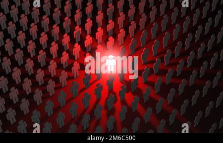 Individuale (figure simboliche di persone). In piedi fuori dalla folla. 3D rappresentazione dell'illustrazione Foto Stock