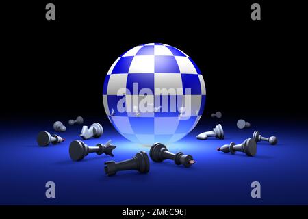 Tempo di rilassarsi (metafora degli scacchi). Illustrazione di rendering 3D. Spazio libero per il testo. Foto Stock