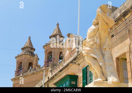 Facciata della Chiesa Parrocchiale di nostra Signora di Pompei Marsaxlokk Foto Stock