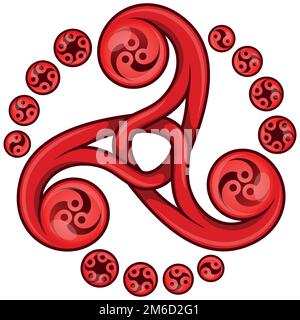 Disegno vettoriale del simbolo celtico di triskion annodato con tomoe, triskion con simbolo giapponese di tomoe Illustrazione Vettoriale