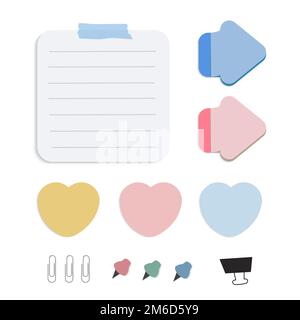 Set di note vettoriali colorate su carta promemoria Illustrazione Vettoriale