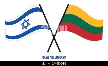 Israele e Lituania Bandiere incrociate e ondeggianti stile piatto. Proporzione ufficiale. Colori corretti. Illustrazione Vettoriale