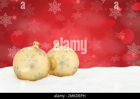 Natale palle d'oro baubles rosso decorazione copyspace copia spazio Foto Stock
