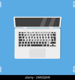 Computer portatile. Illustrazione isolata sfondo blu. Illustrazione del vettore digitale. Illustrazione isometrica piatta. Foto Stock