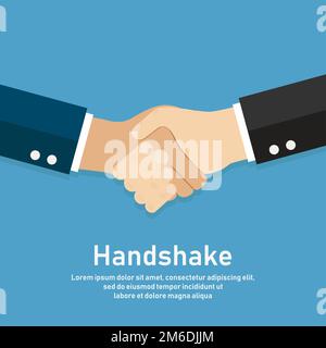 Handshake vettore illustrazione accordo commerciale o affare. Associazione icona piatta alla moda. Composizione riuscita. Foto Stock