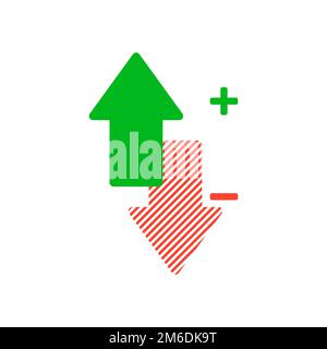 Frecce su e giù di colore verde e rosso. Isolato su sfondo bianco. Elemento grafico. Foto Stock