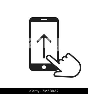 Scorrere la freccia verso l'alto sull'icona dello smartphone con la mano o il puntatore. Schermo del telefono. Spostare il dito. Foto Stock