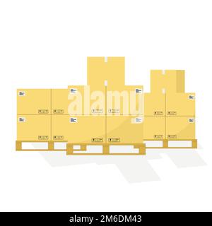 Scatole di carta per illustrazioni vettoriali su pallet. Spedizione. Design piatto. EPS 10. Foto Stock