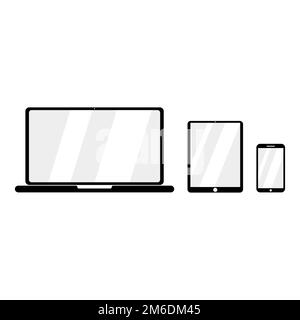 Impostare il prodotto periferiche. Serie di schermate. Dispositivi multimediali. Notebook. Tablet. Cellulare. Le future evolute. Design piatto. EPS 10. Foto Stock