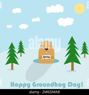 Illustrazione vettoriale per Groundhog Day celebrazione primavera carino animale Foto Stock