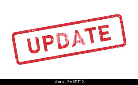 Grunge rosso Aggiorna parola timbro in gomma. Aggiornare il set di adesivi per segnaletica. Etichetta quadrata vintage grunge. Illustrazione vettoriale isolata su sfondo bianco Illustrazione Vettoriale