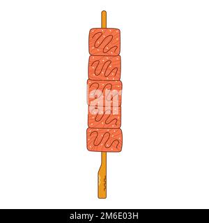 Cucina tradizionale giapponese. Spiedini asiatici yakitori con sushi roll. Ilstrazione vettoriale. Illustrazione Vettoriale