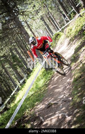 14 DE JULIO DE 2018 IT VALLNORD, LA MASSANA, ANDORRA. COPA DEL MUNDO UCI DE MONTAIN BICI DISCESA 20 Foto Stock