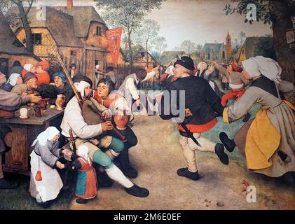 The Peasant Dance (1568) dell'artista rinascimentale fiammingo Pieter Bruegel The Elder.(1525-1569) Foto Stock