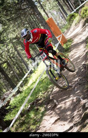 14 DE JULIO DE 2018 IT VALLNORD, LA MASSANA, ANDORRA. COPA DEL MUNDO UCI DE MONTAIN BICI DISCESA 20 Foto Stock