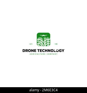 Logo del drone per l'agricoltura. Futuro dell'agricoltura e del concetto di agricoltura. Irrigazione in elicottero. Tecnologia agricola drone. Illustrazione Vettoriale