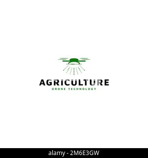 Logo agricolo della tecnologia dei droni. Adatto per le esigenze di agricoltura, piantagioni, rimboschimento, orticoltura e altro. Illustrazione Vettoriale