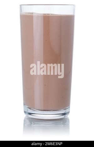 Latte fresco al cioccolato scuotere il bicchiere di milkshake isolato su bianco Foto Stock