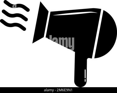 Icona di aria calda o fredda che soffia da un asciugacapelli. Essiccatore ad aria compressa. Vettore modificabile. Illustrazione Vettoriale