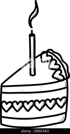 Torta dolce Doodle con illustrazione vettore cuori. Dolce romantico giorno di San Valentino dipinto a mano cupcake isolato su bianco. Illustrazione Vettoriale