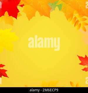 Fumetto autunnale con foglie di colore sfondo bianco Foto Stock