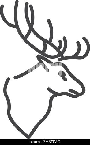 Icona testa di cervo. Animale da caccia ritratto lineare Illustrazione Vettoriale