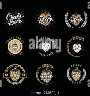 Set vettoriale di emblemi, loghi, badge ed etichette per birre artigianali Illustrazione Vettoriale