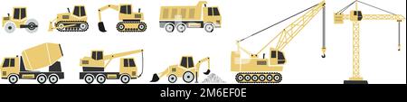 collezione di macchine da costruzione illustrazioni vettoriali in stile scandinavo per bambini isolati su sfondo bianco Illustrazione Vettoriale