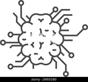 Icona della neurologia informatica. Simbolo lineare della rete neurale Illustrazione Vettoriale