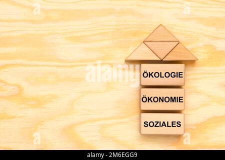 Sostenibilità con ecologia, economia e questioni sociali Foto Stock