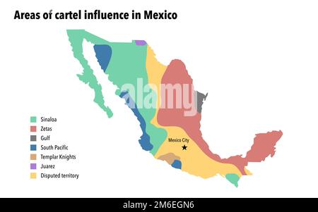 Mappa con le aree di influenza del cartello in Messico Foto Stock