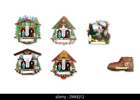 Magneti per porta frigorifero ricordo. ideale per regali. Regalo di vacanza. Estate e inverno Foto Stock