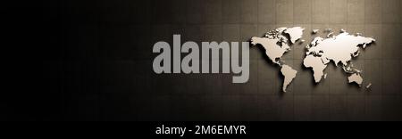 Mappa del mondo di fronte al muro di cemento Banner Foto Stock