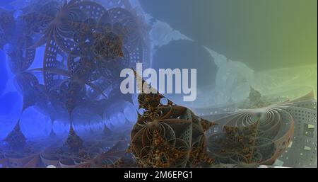 la superficie di un pianeta alieno sotto un sole alieno 3d rendering Foto Stock