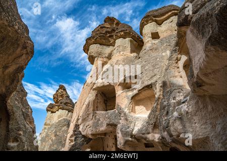 Formazioni rocciose dei Camini delle fate a Pasabag o nella Valle dei Monaci, Cappadocia, Turchia. Foto Stock