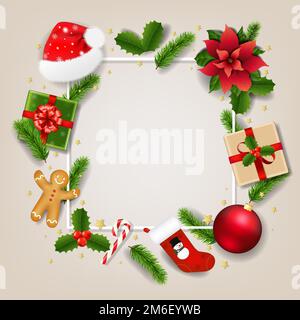 Buon banner di Natale con giocattoli di Natale Foto Stock
