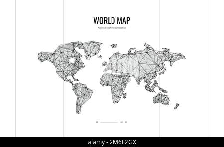Mappa del mondo. Composizione poligonale a reticolo. Illustrazione astratta isolata su sfondo bianco. Le particelle sono collegate in una silhouette geometrica. Illustrazione Vettoriale