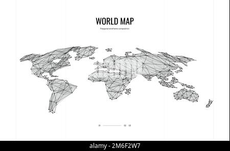 Mappa mondiale isometrica. Composizione poligonale a reticolo. Illustrazione astratta isolata su sfondo bianco. Le particelle sono collegate in un silho geometrico Illustrazione Vettoriale