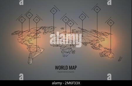 Mappa mondiale isometrica. Composizione poligonale a reticolo. Concetto infografica. La tecnologia nel mondo. Illustrazione Vettoriale