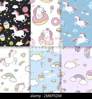 Colorful unicorn senza cuciture pattern vettori di sfondo Illustrazione Vettoriale