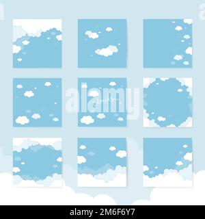 Cielo blu con nuvole motivo vettore di sfondo impostato Illustrazione Vettoriale