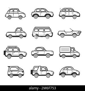 Illustrazione della collezione di auto e camion Illustrazione Vettoriale