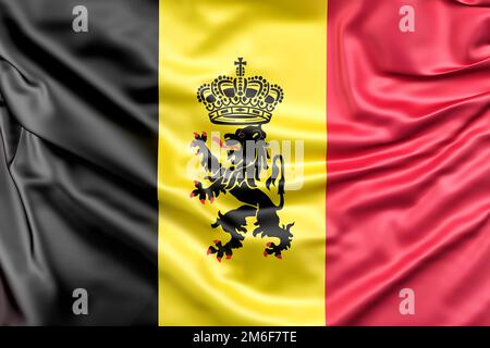 Bandiera con volant del Belgio con firma. Rendering 3D Foto Stock