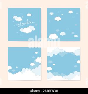 Cielo blu con nuvole motivo vettore di sfondo impostato Illustrazione Vettoriale