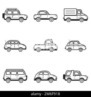 Illustrazione della collezione di auto e camion Illustrazione Vettoriale