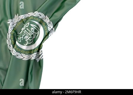 Bandiera della Lega Araba in angolo su sfondo bianco. Isolato Foto Stock
