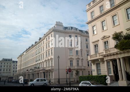 Londra- Proprietà georgiane di lusso nell'area di Belgravia di Westminster. Foto Stock